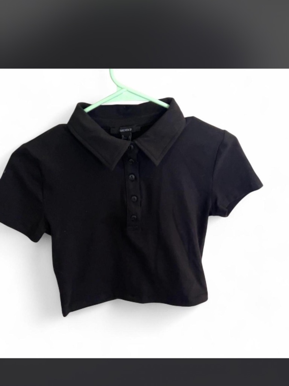 Forever 21 Black Cropped Polo Top - Kids